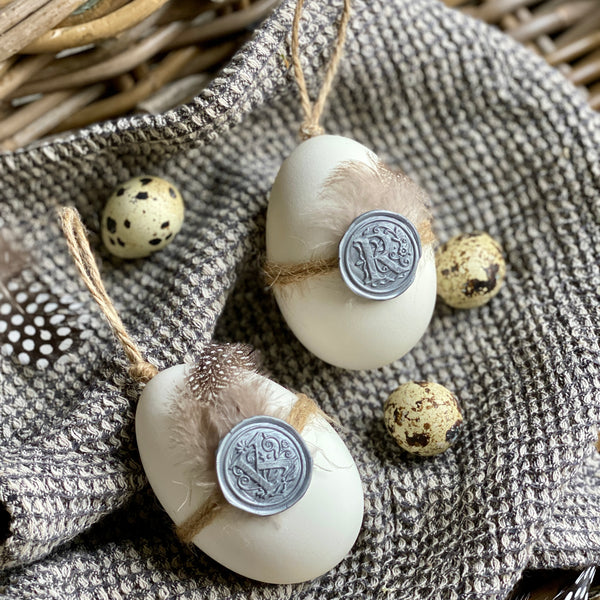 Real Goose Egg with Quail Feathers & Personalised Wax Seal
