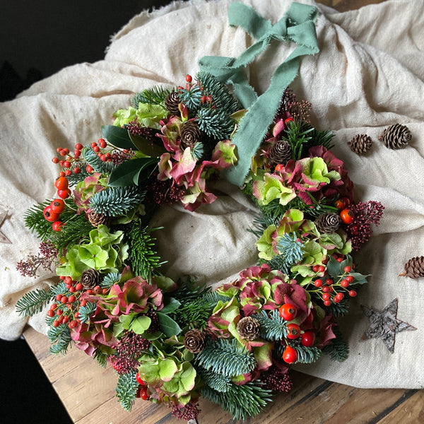 Christmas Hydrangea & Berry Wreath