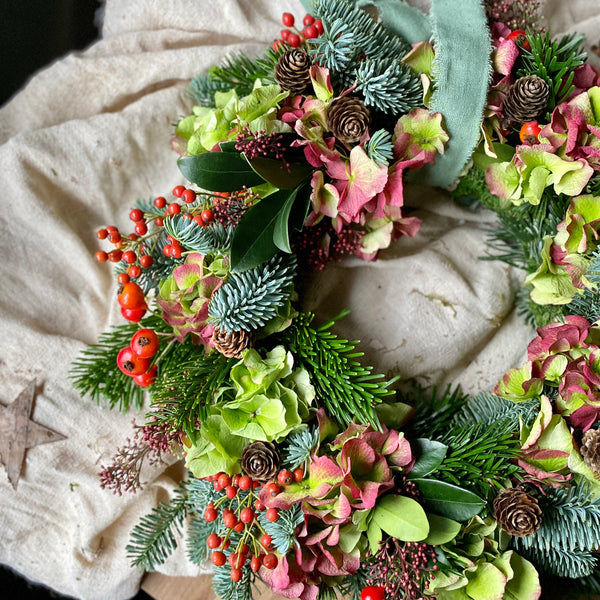 Christmas Hydrangea & Berry Wreath