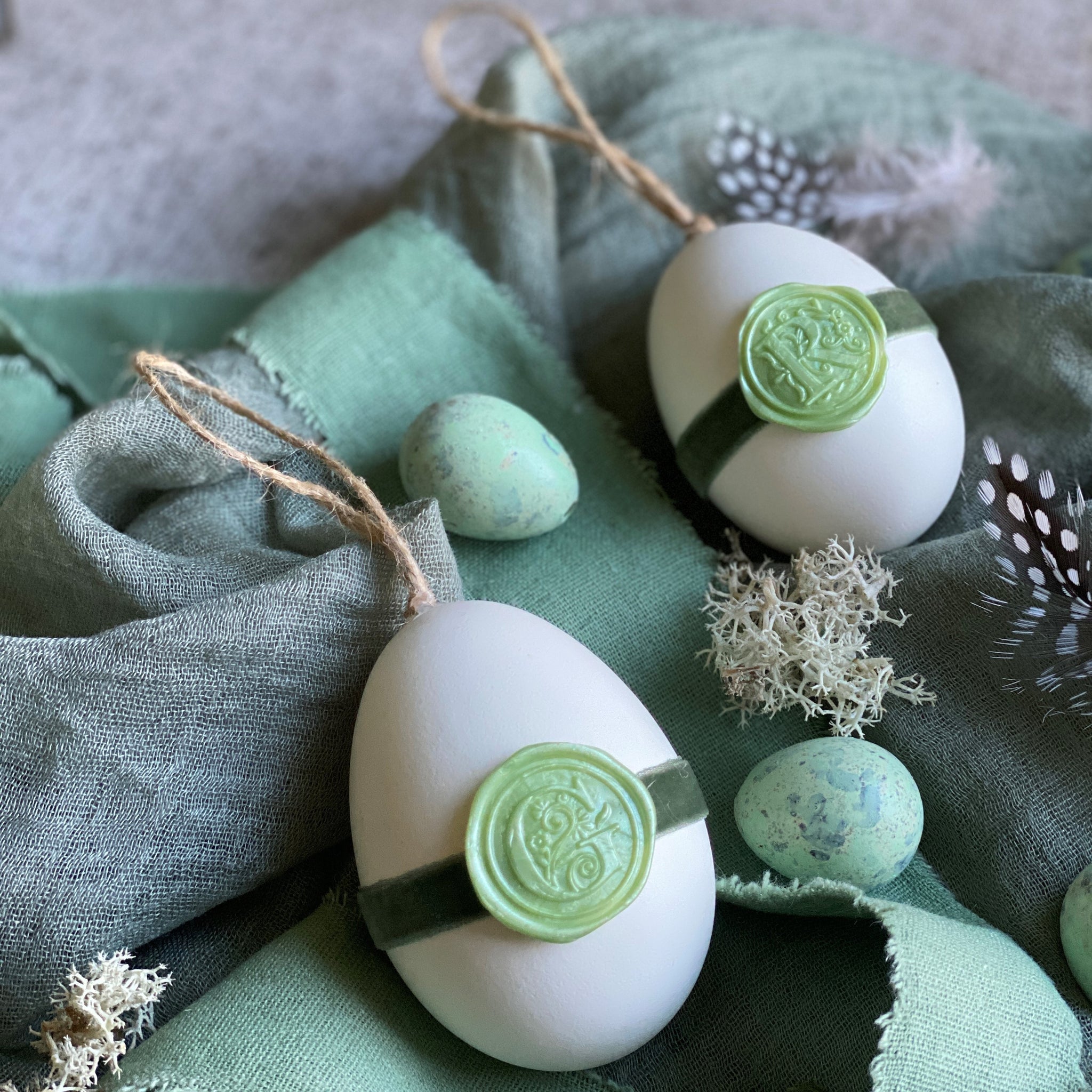 Hanging Goose Egg with Personalised Sage Green Wax Seal