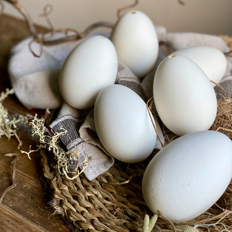 Nine White Blown Goose Eggs