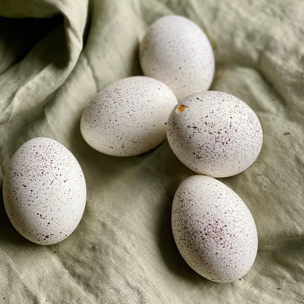 One Dozen || 12 White Blown Hens Handpainted Brown Speckle Eggs